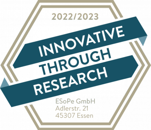 Innovative through research seal 2022 2023 ESoPe GmbH Adlerstr. 21 45307 Essen 